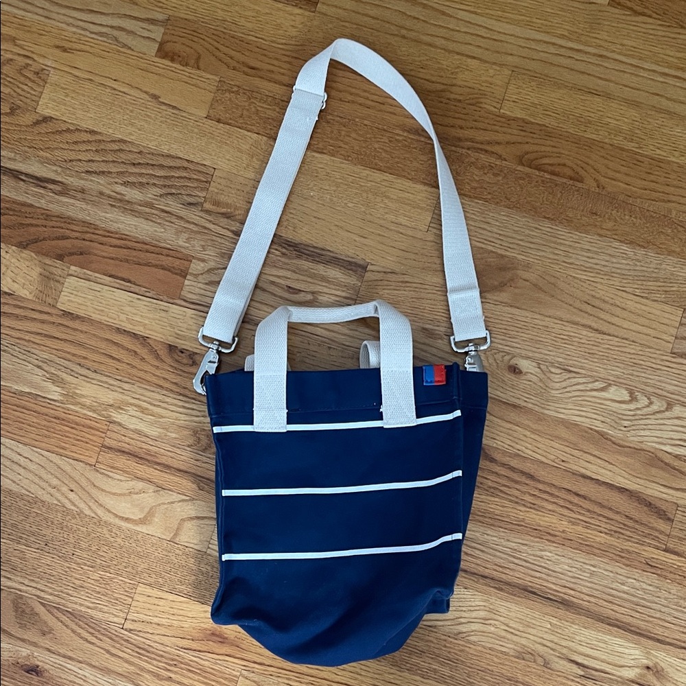 Kule Navy Blue Striped Tote Bag with White Strap